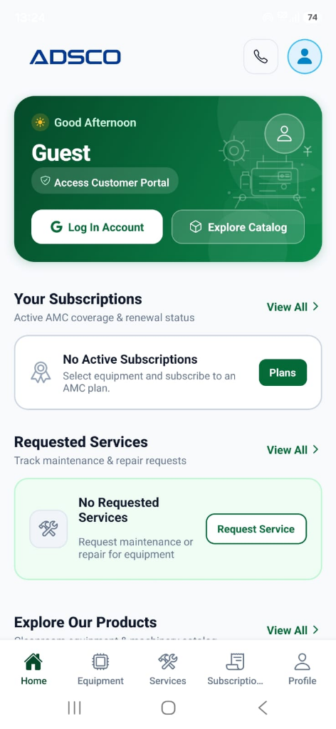 ADSCO Mobile App - Home Dashboard